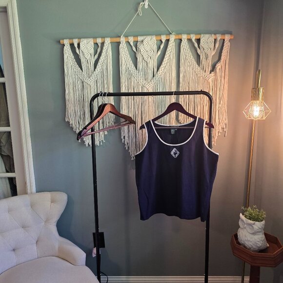 Lauren Ralph Lauren Navy Tank Top | Women’s 1X | Classic White Trim & Logo - Picture 1 of 4